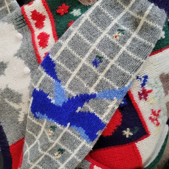 Vintage Women Novelty Twee Shetland Wool Sweater Granny Country Patchwork Large - Picture 10 of 13
